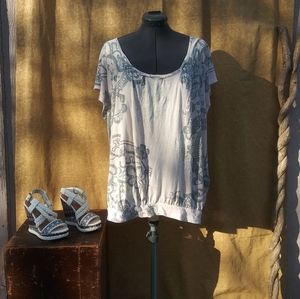 Mossimo XXL White Printed Short Sleeve Top